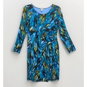 J Jill Wearever Dress Knit Stretch Sz M Floral Tropical Travel Resort